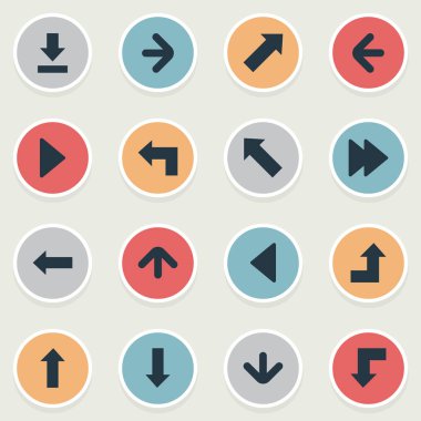 16 basit gösterge simgeler kümesi. Sol Simgesel Yapı gibi öğeleri bulundu, sol aşağıya doğru işaret yönü,.