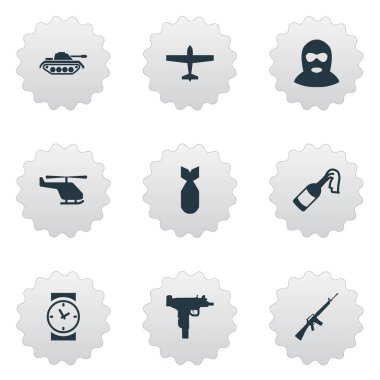 9 basit savaş simgeler kümesi. Terörist, izle, hava bombardıman ve diğer gibi öğeleri bulunabilir.