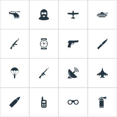 16 basit ordu simgeler kümesi. Tabanca, alan gözlük, ağır silah ve diğer gibi öğeleri bulunabilir.