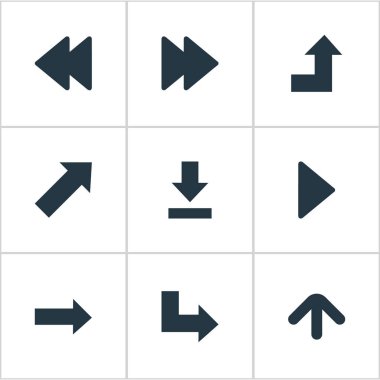 9 basit gösterge simgeler kümesi. Doğru Landmark, işaretçi, doğru yönde gibi öğeleri bulunabilir.