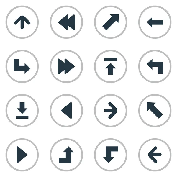 Conjunto de 16 iconos de cursor simples. Se pueden encontrar elementos tales como puntero, hito derecho, dirección izquierda . — Vector de stock