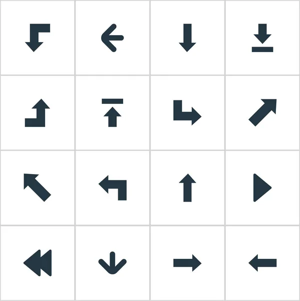 Conjunto de 16 Ícones de setas simples. Pode ser encontrado elementos como decepção, ponteiro, apontando para baixo e outros . — Vetor de Stock