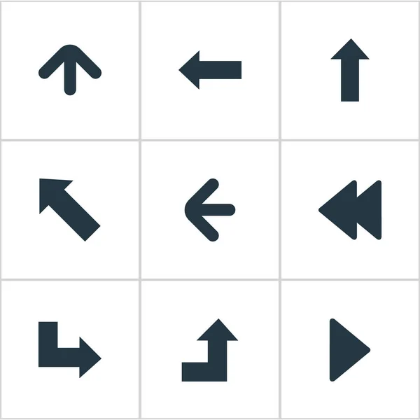 Conjunto de 9 iconos de cursor simples. Se pueden encontrar elementos tales como dirección izquierda, puntero, punto de referencia derecho . — Vector de stock