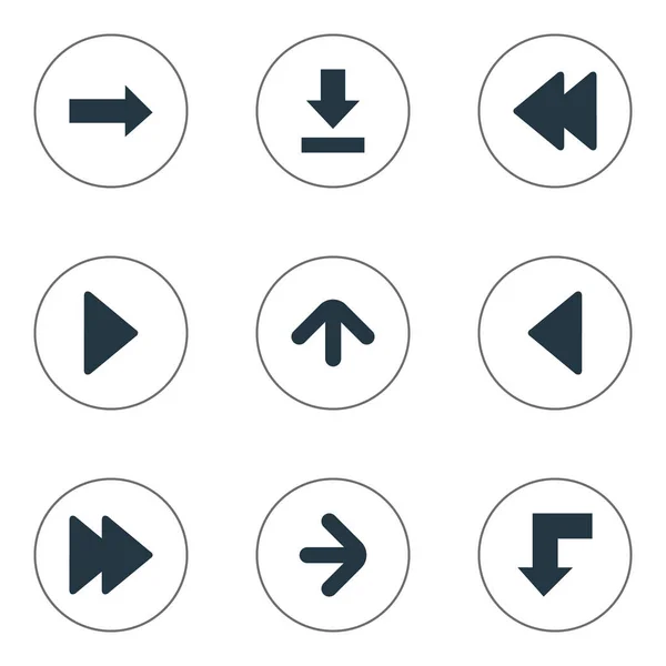 Ensemble de 9 simples icônes pointeur. Peut être trouvé des éléments tels que vers l'arrière, vers le haut, vers le bas et d'autres . — Image vectorielle