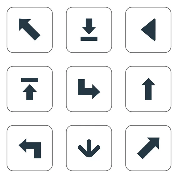 Set di 9 semplici frecce icone. Possono essere trovati elementi come direzione verso l'alto, puntatore, calare e altri . — Vettoriale Stock