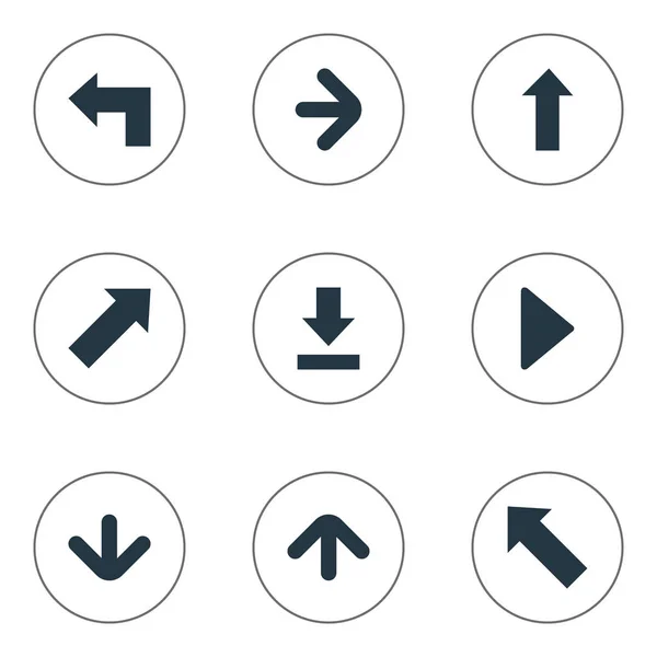 Készlet 9 egyszerű mutató ikonok. Megtalálható az ilyen elemek, mint a felfelé irány leereszteni, jelző és egyéb. — Stock Vector