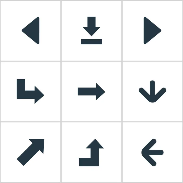 Conjunto de 9 iconos de puntero simple. Se pueden encontrar elementos tales como dirección izquierda, punto de referencia derecho, apuntando hacia abajo . — Vector de stock