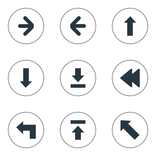 Set di 9 icone indicatore semplice. Possono essere trovati elementi come la giusta direzione, la direzione sinistra, il trasferimento e altri . — Vettoriale Stock