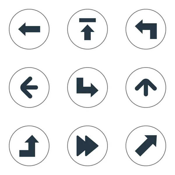 Conjunto de 9 iconos de cursor simples. Se pueden encontrar elementos tales como indicador, puntero, dirección izquierda y otros . — Vector de stock