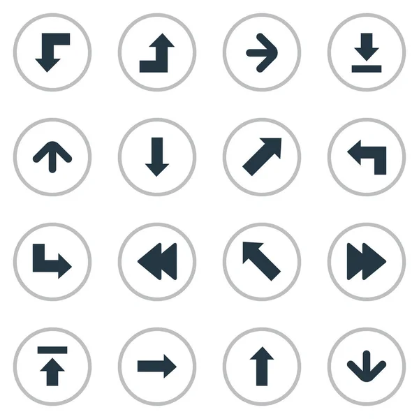 Conjunto de 16 iconos de cursor simples. Se pueden encontrar elementos tales como dirección ascendente, puntero, reducción y otros . — Vector de stock