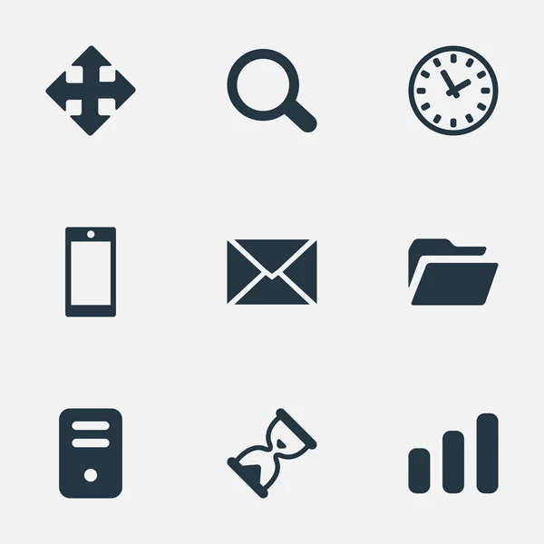 Set van 9 eenvoudige praktijk iconen. Elementen zoals statistieken, pijlen, bericht en andere vindt. — Stockvector