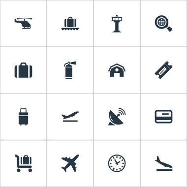 16 sade seyahat etmek simge kümesi. Global araştırma, izle, Bagaj arabası ve diğer gibi öğeleri bulunabilir.