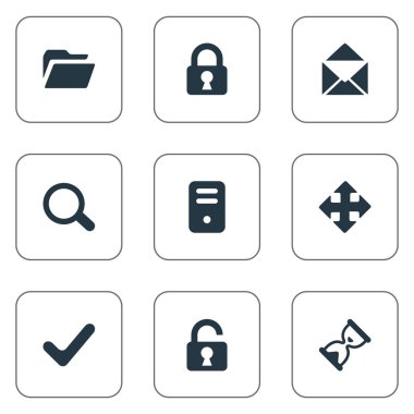 9 basit Apps simgeler kümesi. Büyüteç, onay, dosya ve diğer gibi öğeleri bulunabilir.