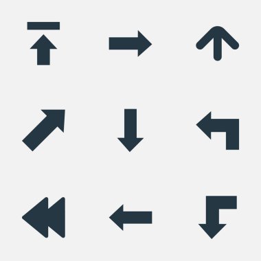 9 basit oklar simgeler kümesi. Arkaya, doğru yönde, işaretçi ve diğer gibi öğeleri bulunabilir.