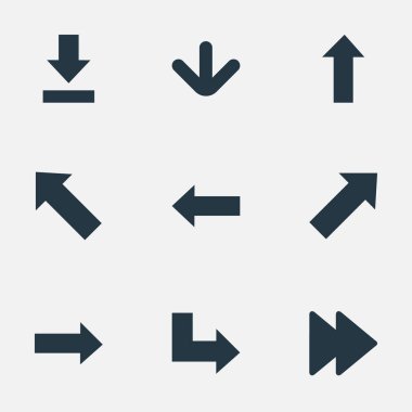 9 basit oklar simgeler kümesi. Sol yön, gösterge, gelişmiş ve diğer gibi öğeleri bulunabilir.