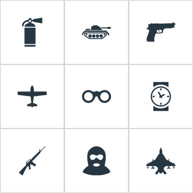 9 basit savaş simgeler kümesi. Terörist, izle, tüfeği silah ve diğer gibi öğeleri bulunabilir.