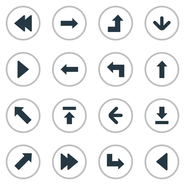 Conjunto de 16 Iconos de Flechas Simples. Se pueden encontrar elementos tales como hacia atrás, dirección izquierda, transferencia y otros . — Vector de stock