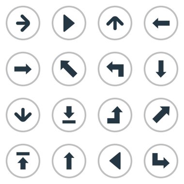 16 basit imleç simgeler kümesi. İşaretçi, sol yön, doğru yönde ve diğer gibi öğeleri bulunabilir.