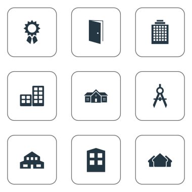 9 basit yapısı simgeler kümesi. Ofisler, kapı, ödül ve diğer gibi öğeleri bulunabilir.