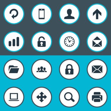 16 basit uygulama simgeler kümesi. Açık asma kilit, topluluk, kullanıcı ve diğer gibi öğeleri bulunabilir.