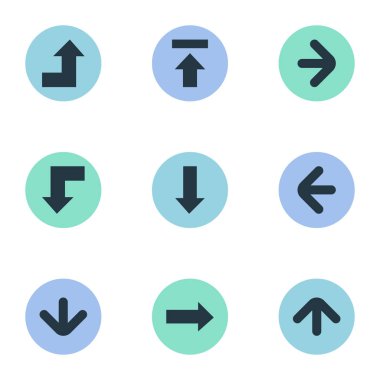 9 basit imleç simgeler kümesi. Yukarı yön, sol yöne, aşağı doğru işaret ve diğer gibi öğeleri bulunabilir.