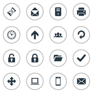 16 basit Apps simgeler kümesi. Zarf, Smartphone, onay ve diğer gibi öğeleri bulunabilir.