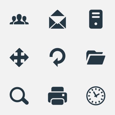 9 basit uygulama simgeler kümesi. Topluluk, yazıcı çıktısı, yenileme ve diğer gibi öğeleri bulunabilir.