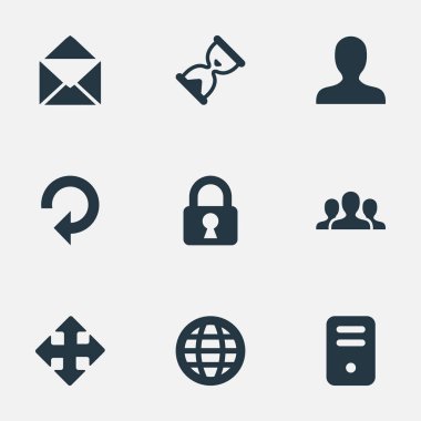 9 basit uygulama simgeler kümesi. Web, kullanıcı, toplum ve diğer gibi öğeleri bulunabilir.