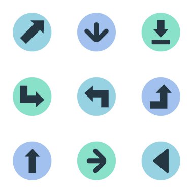 9 basit gösterge simgeler kümesi. İşaretçi, işaretçi, artan ve diğer gibi öğeleri bulunabilir.