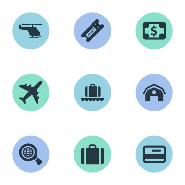 9 basit uçak simgeler kümesi. Bagaj atlıkarınca, garaj, para birimi ve diğer gibi öğeleri bulunabilir.
