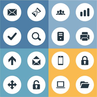 16 basit Apps simgeler kümesi. Defter, onay, bilgisayar kasası ve diğer gibi öğeleri bulunabilir.