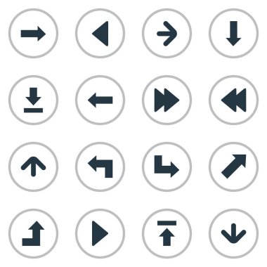 16 basit imleç simgeler kümesi. Artan, işaretçi, doğru Simgesel Yapı olarak gibi öğeleri bulunabilir.