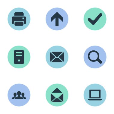 9 basit uygulama simgeler kümesi. Yukarı yön, yazıcı çıktısı, ileti ve diğer gibi öğeleri bulunabilir.