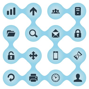 16 basit uygulama simgeler kümesi. Açık asma kilit, bilgisayar Kasası, kilit ve diğer gibi öğeleri bulunabilir.