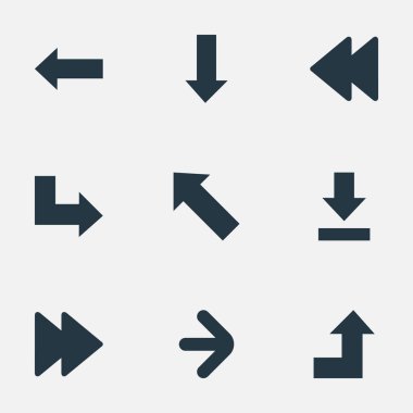 9 basit gösterge simgeler kümesi. Arkaya, aşağıya doğru işaret ederek, şu yönü ve diğer gibi öğeleri bulunabilir.