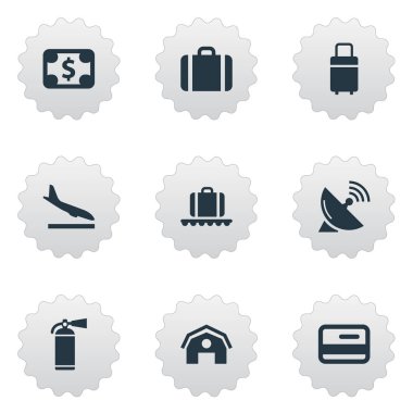 9 basit uçak simgeler kümesi. Para birimi, koruma aracı, Alighting uçak ve diğer gibi öğeleri bulunabilir.