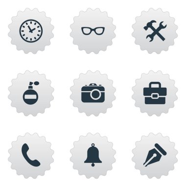 9 basit araç simgeler kümesi. Onarım, yüzük, dijital kamera ve diğer gibi öğeleri bulunabilir.