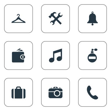 9 basit simgeler kümesi. Yüzük, cüzdan, seslenmek düğme ve diğer gibi öğeleri bulunabilir.