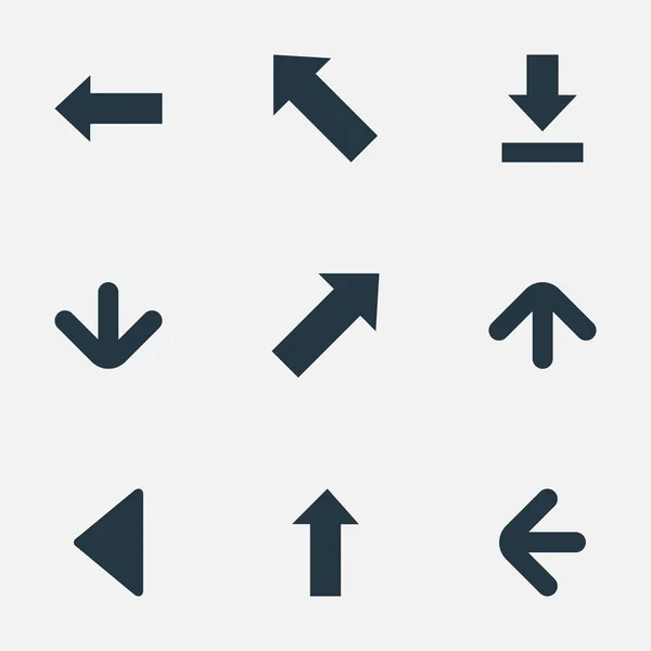Набір з 9 простих піктограм вказівника. Можна знайти такі елементи як лівий напрямок, вниз, вказівник та інші . — стоковий вектор