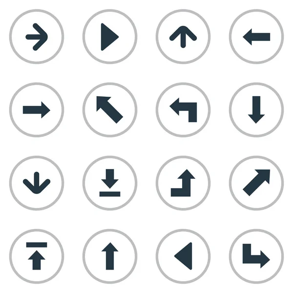 Conjunto de 16 iconos de cursor simples. Se pueden encontrar elementos tales como puntero, dirección izquierda, dirección derecha y otros . — Vector de stock