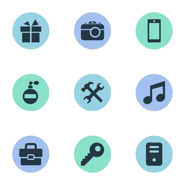 Set Of 9 Simple  Icons. Can Be Found Such Elements As Music, Mobile Phone, Fragrance And Other. — Stock Vector