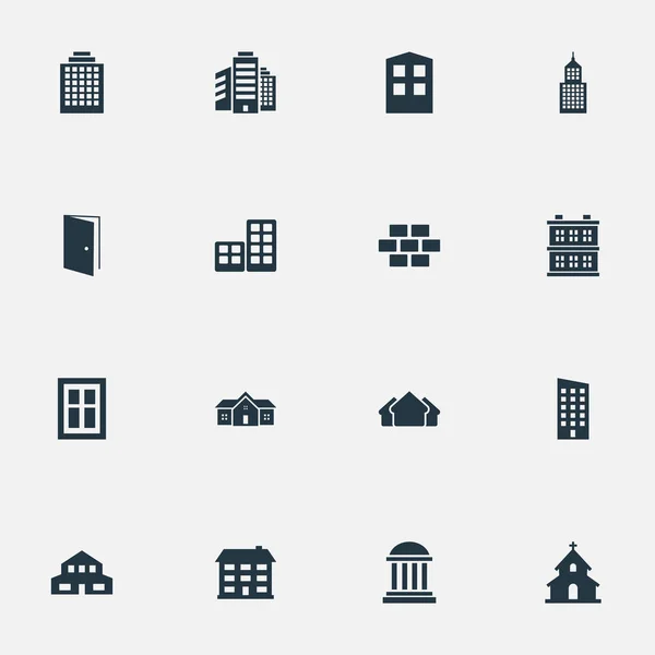 Conjunto de 16 iconos de construcción simples. Se pueden encontrar elementos tales como construcción, estructura, bloque y otros . — Archivo Imágenes Vectoriales