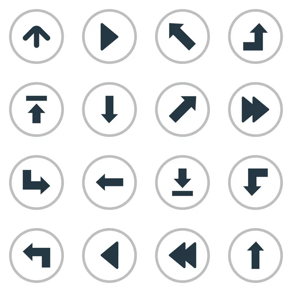 Conjunto de 16 Ícones de ponteiro simples. Pode ser encontrado elementos como apontando para baixo, direção esquerda, marco direito . — Vetor de Stock