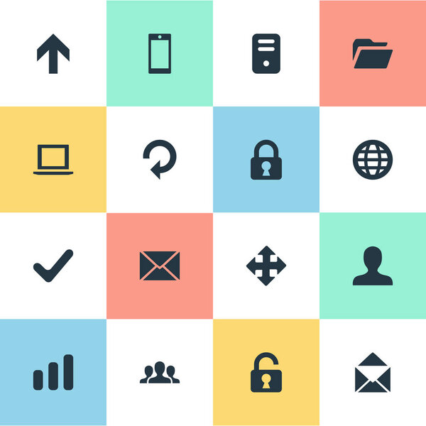 Set Of 16 Simple Application Icons. Can Be Found Such Elements As Check, Refresh, Computer Case And Other.