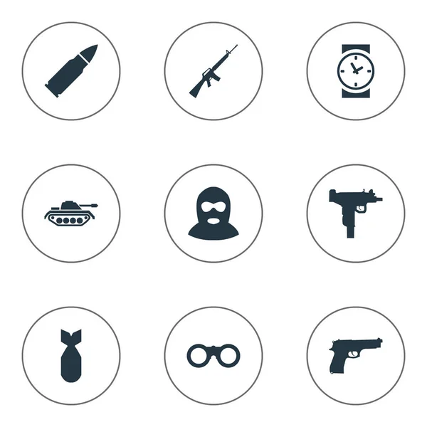 Uppsättning av 9 enkla slaget ikoner. Finns sådana element som Ammunition, klocka, Nuke och andra. — Stock vektor