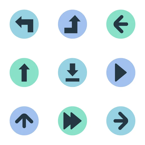 Set di 9 icone puntatore semplice. Può essere trovato elementi come verso l'alto, Avanzato, Punto di riferimento a destra . — Vettoriale Stock