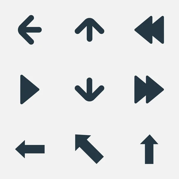 Conjunto de 9 Ícones Indicador simples. Pode ser encontrado tais elementos como avançado, para trás, marco direito . — Vetor de Stock
