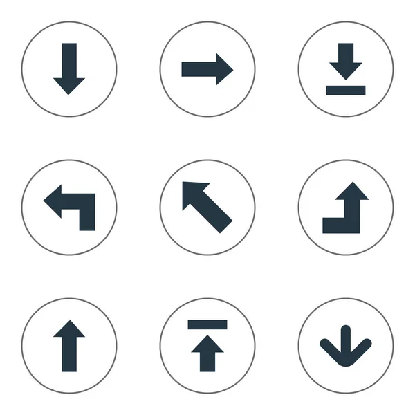 Conjunto de 9 iconos de puntero simple. Se pueden encontrar elementos tales como puntero, apuntando hacia abajo, apuntando hacia abajo y otros . — Vector de stock