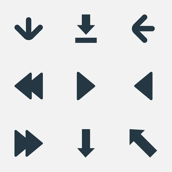 Set de 9 Iconos de Flechas Simples. Se pueden encontrar elementos tales como dirección izquierda, apuntando hacia abajo, punto de referencia derecho . — Vector de stock
