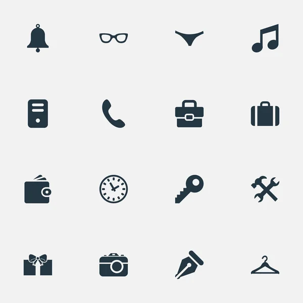 Készlet 16 egyszerű tartozék-ikonok. Megtalálható az ilyen elemek, mint a fehérnemű, ajándék, táska üzlet és egyéb. — Stock Vector